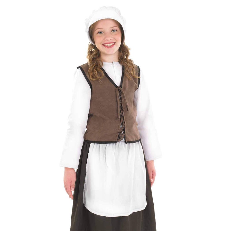 fun shack Kids Colonial Costume Girls, Tudor Kitchen Dress, Medieval Renaissance Outfit, Pilgrim Attire for Girls, Large - Image 2